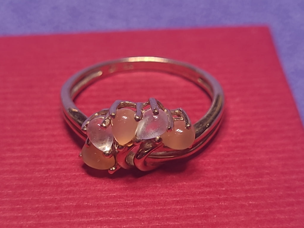 9ct Gold Two-Tone Moonstone Floral Ring Size M 1/2 Hallmarked Superb Condition