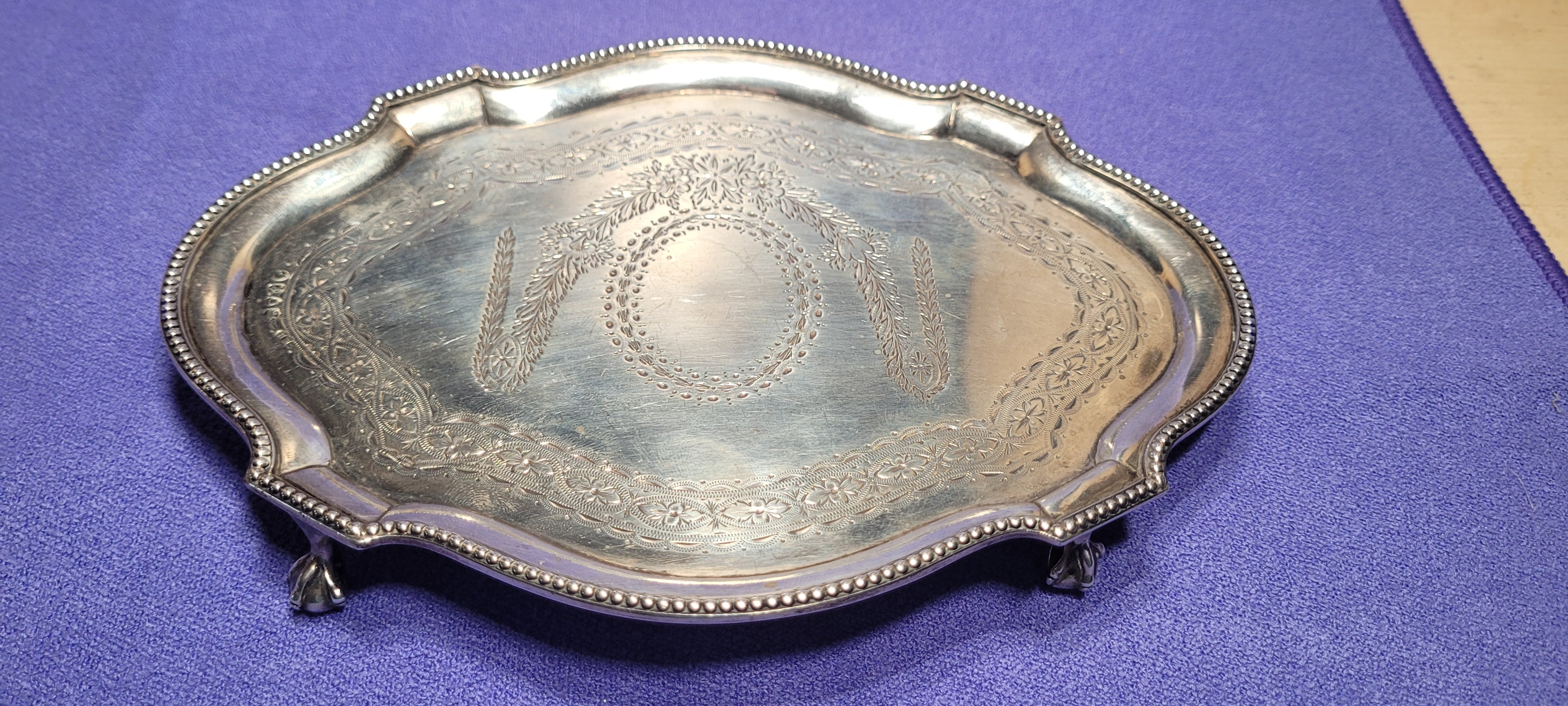 Antique Sterling Silver Footed Tray 212g London 1874 Robert Harper
