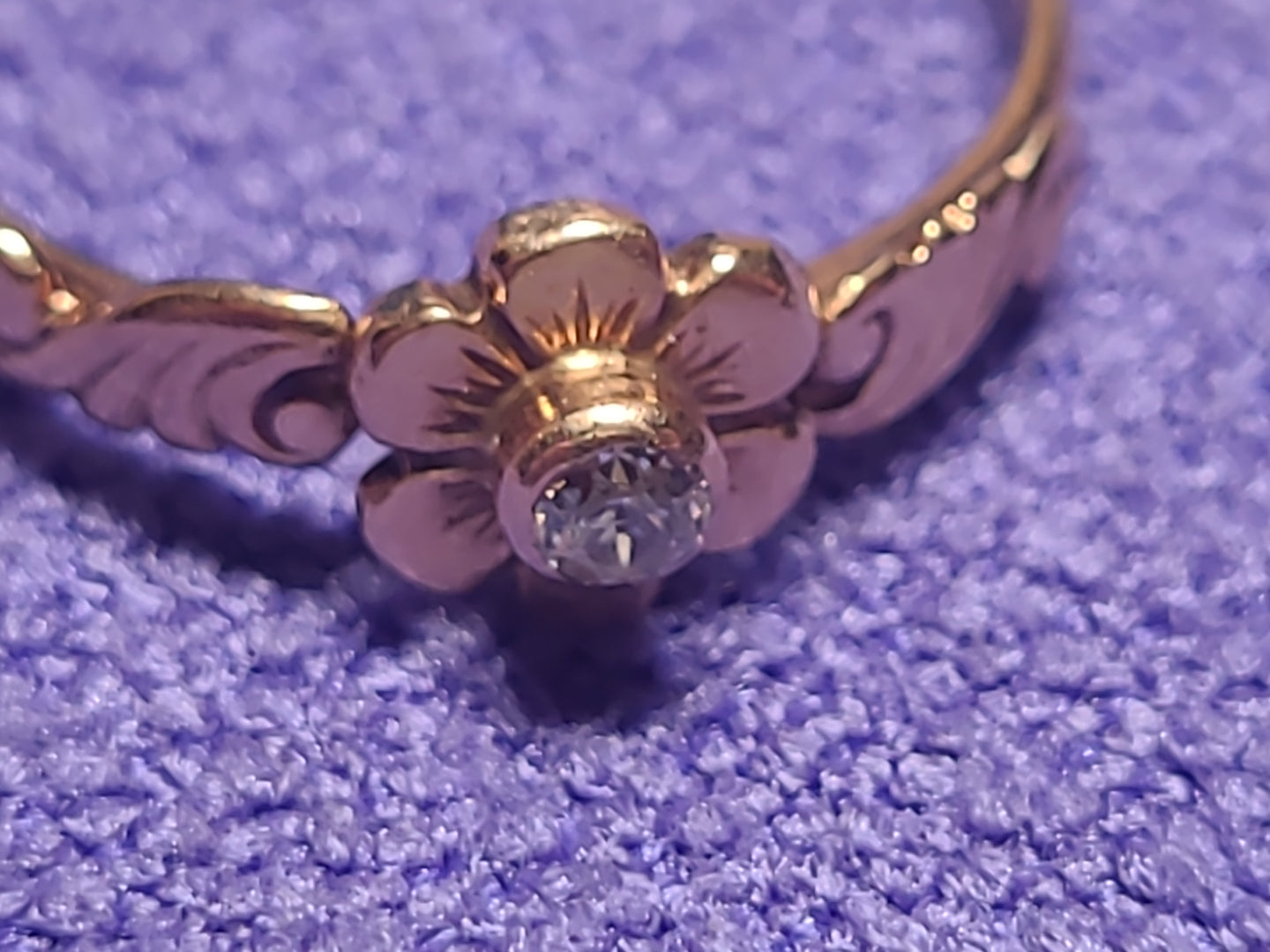 583 Yellow Gold Flower Ring Size O 1/2 Hallmarked 1.95g Vintage Soviet Jewelry